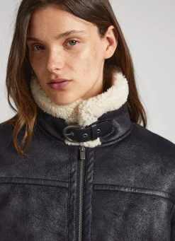 Women Pepe Jeans Fleece Lined Biker Jacket