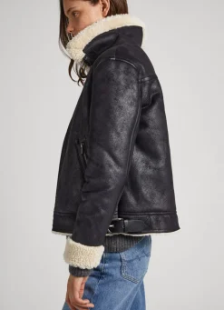 Women Pepe Jeans Fleece Lined Biker Jacket