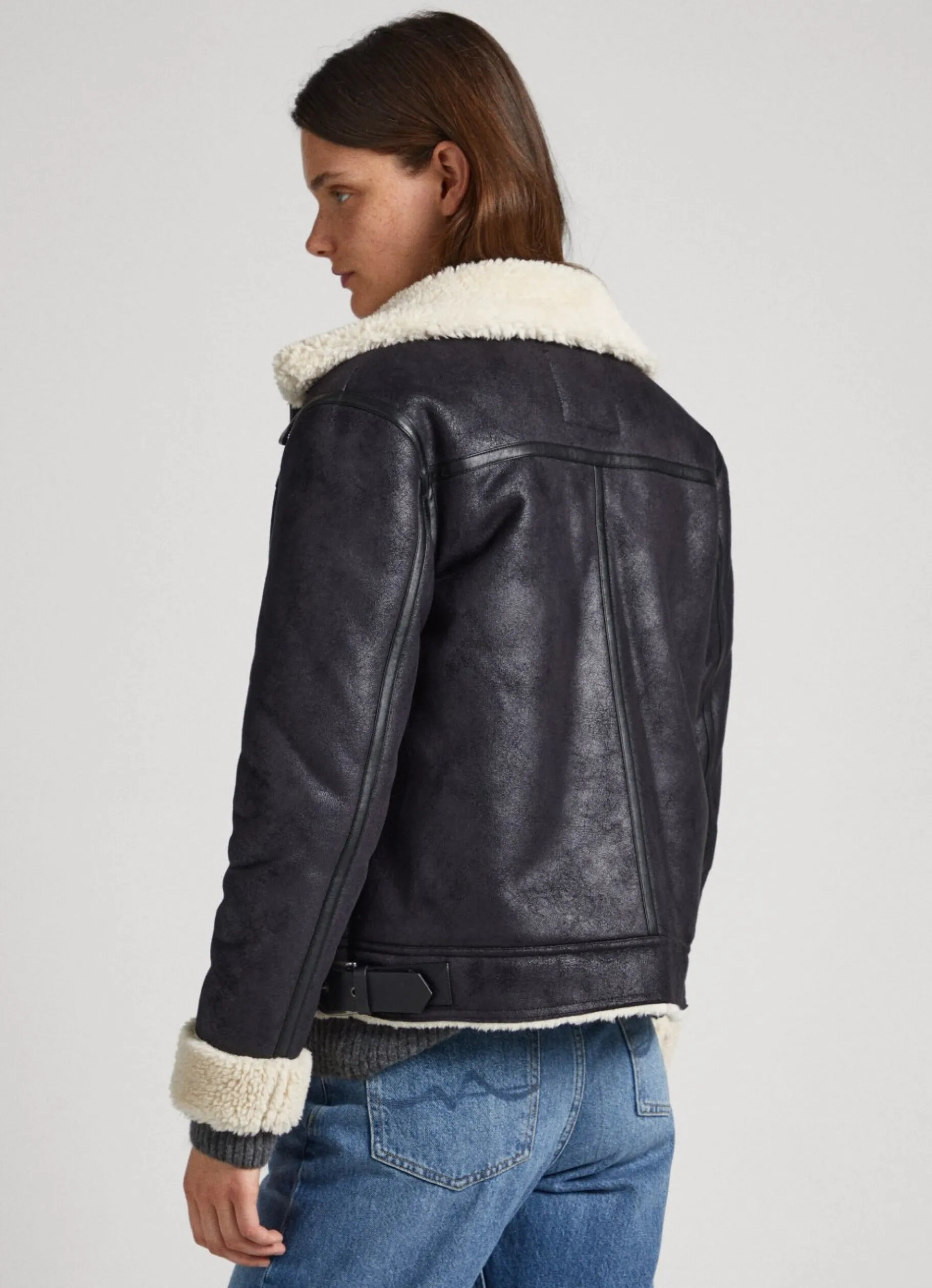 Women Pepe Jeans Fleece Lined Biker Jacket