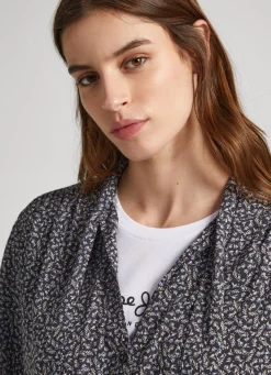 Women Pepe Jeans Floral Print Blouse With Tie Neck