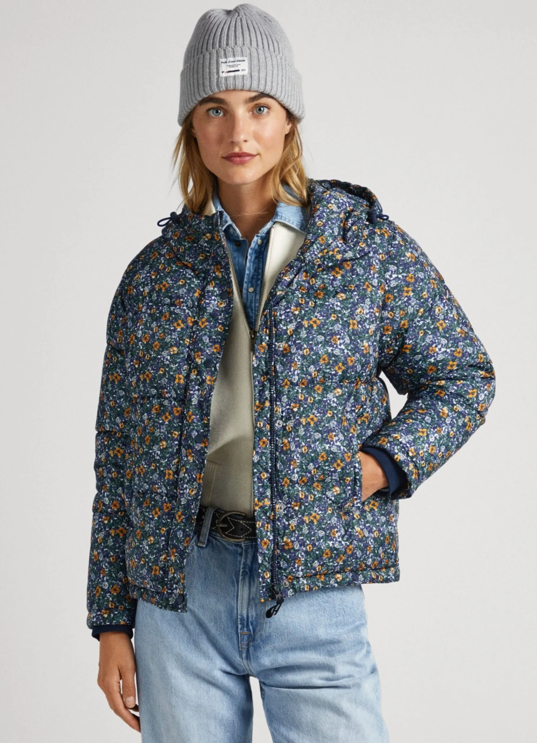 Women Pepe Jeans Floral Print Puffer Jacket