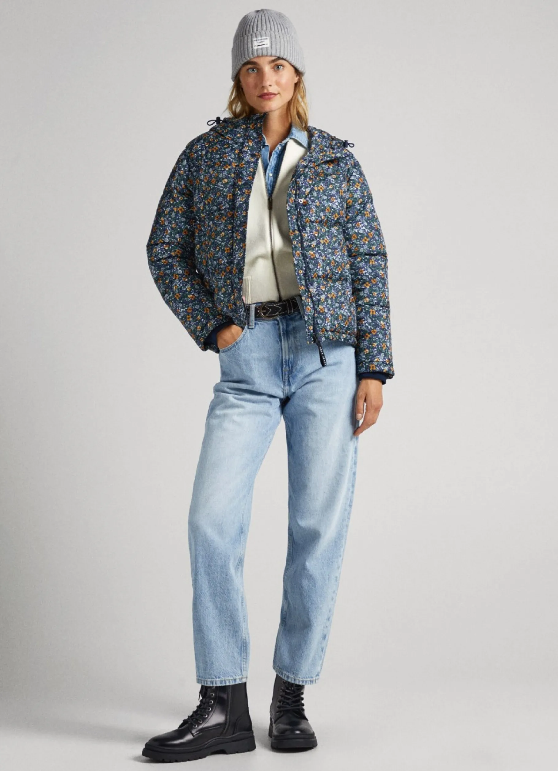 Women Pepe Jeans Floral Print Puffer Jacket