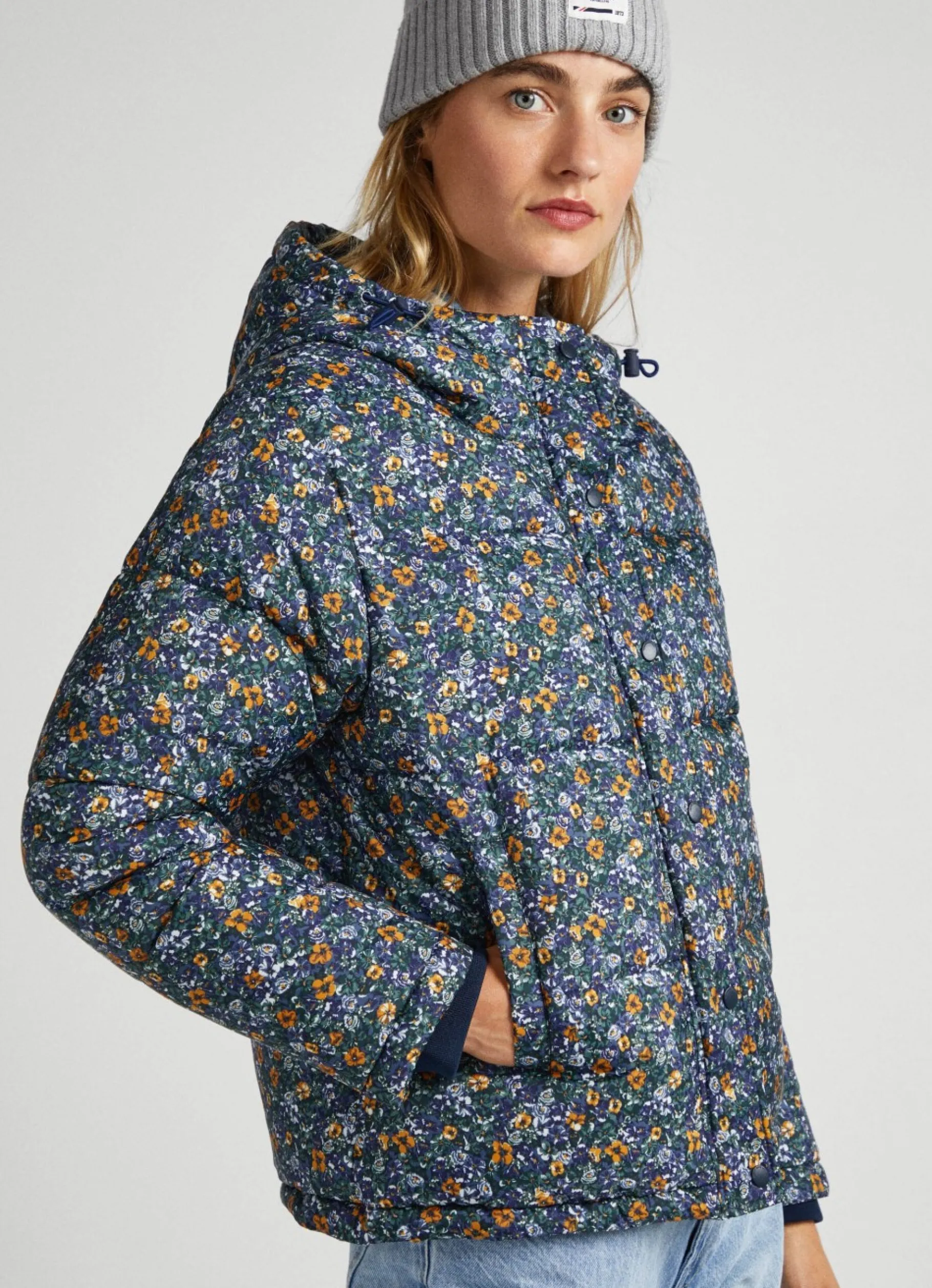 Women Pepe Jeans Floral Print Puffer Jacket