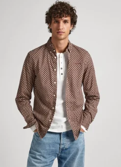 Men Pepe Jeans Geometric Print Poplin Shirt