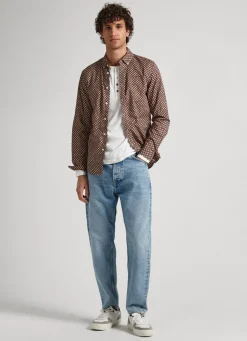 Men Pepe Jeans Geometric Print Poplin Shirt