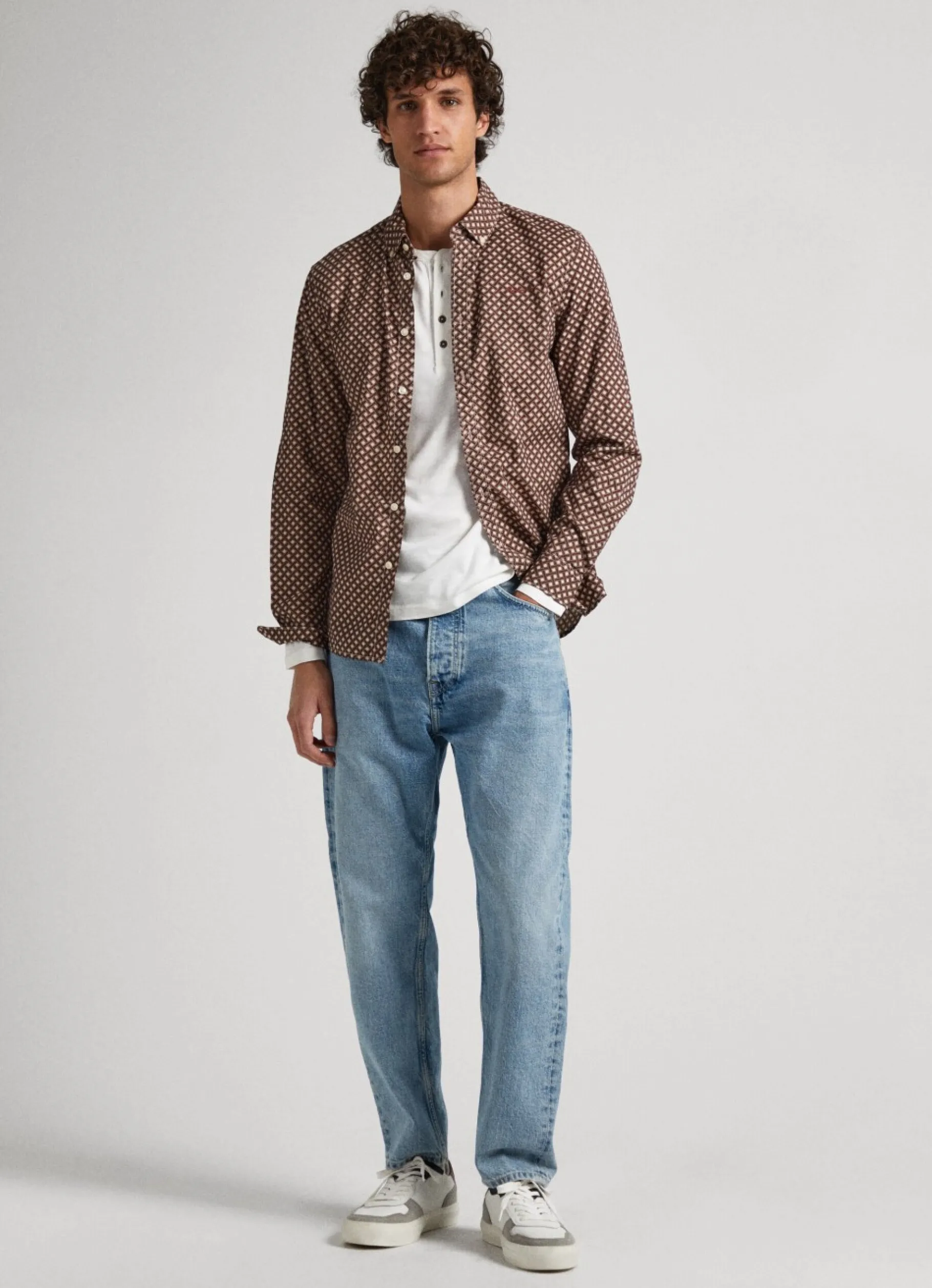 Men Pepe Jeans Geometric Print Poplin Shirt