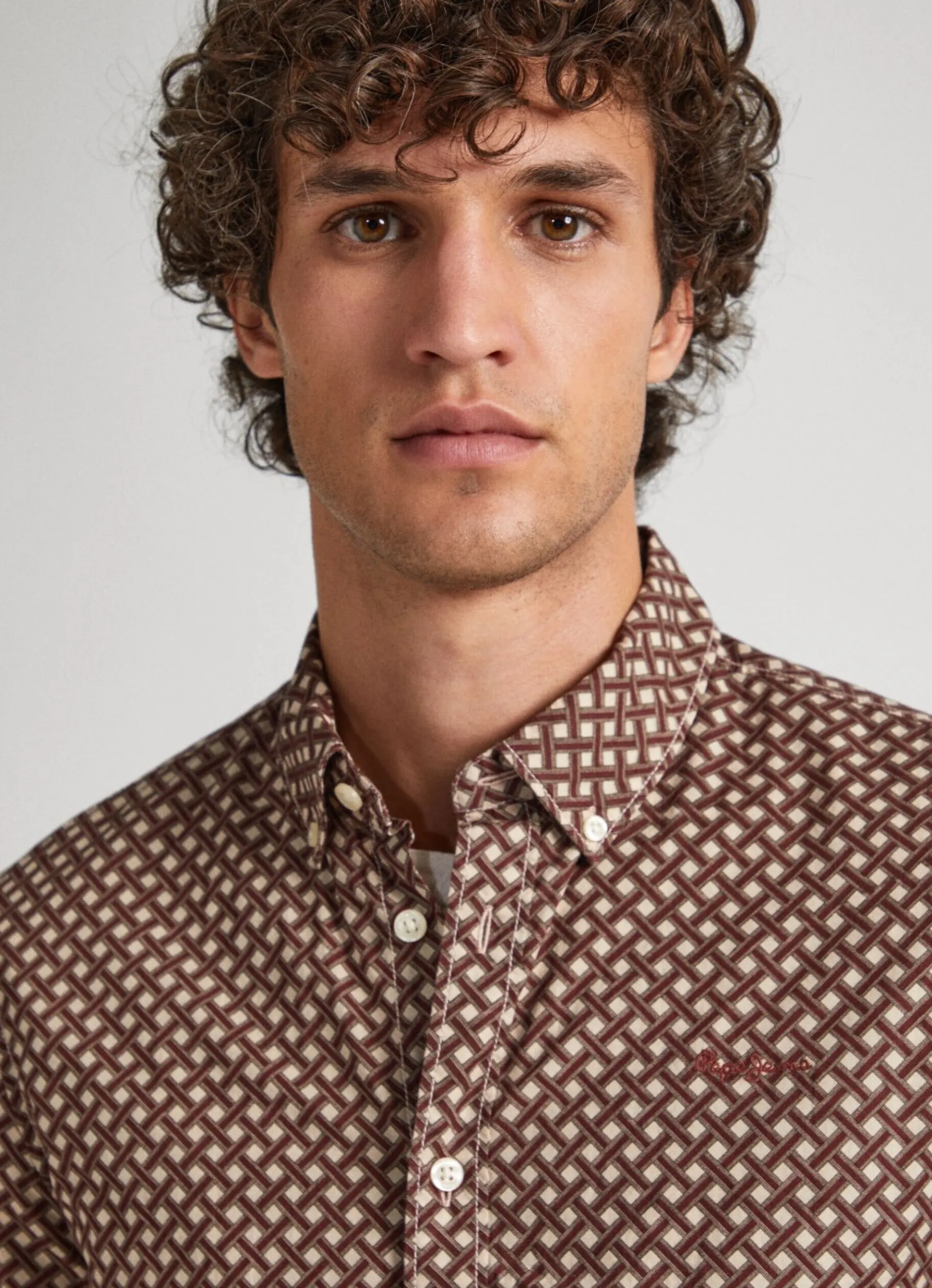Men Pepe Jeans Geometric Print Poplin Shirt