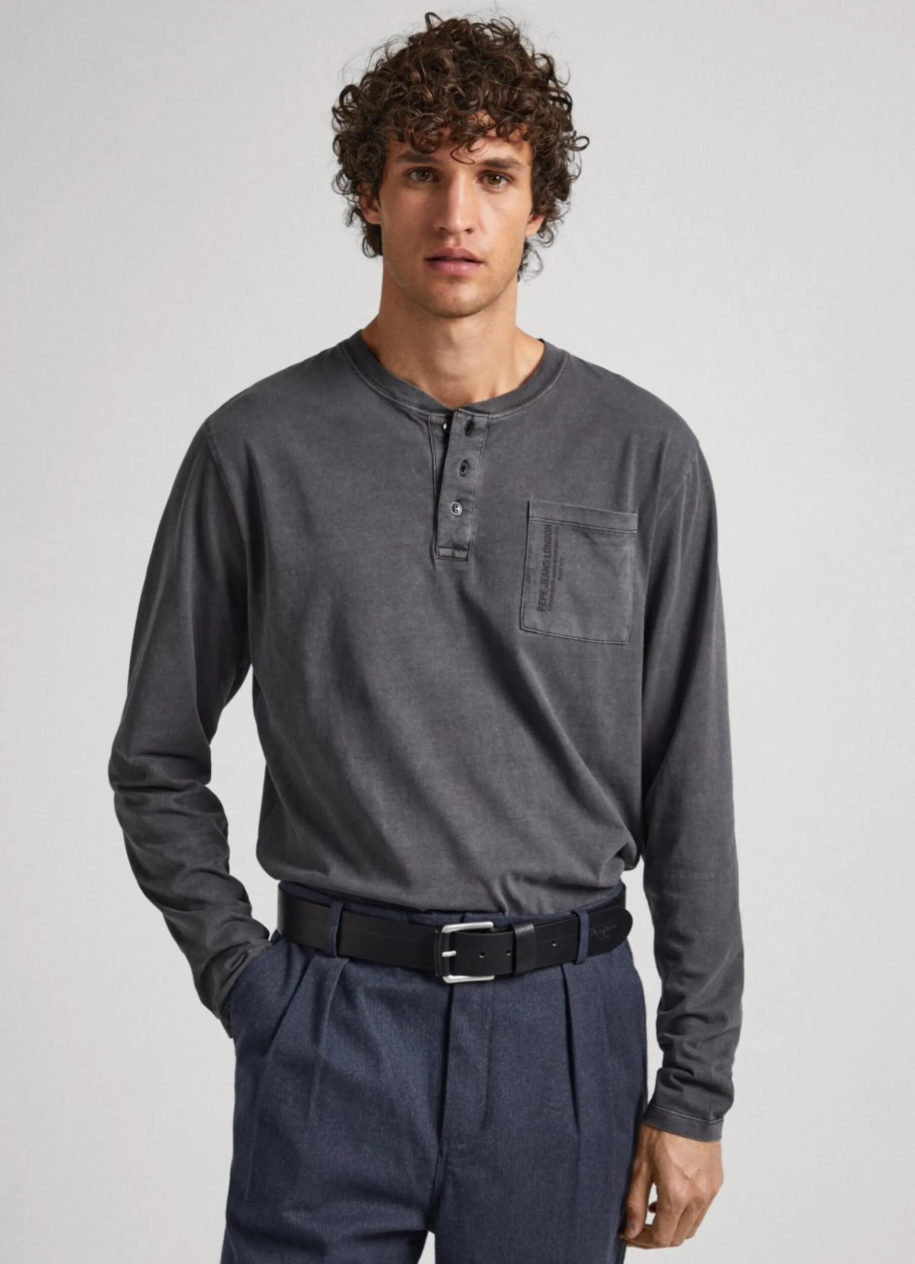 Men Pepe Jeans Henley Collar Long Sleeve T-Shirt