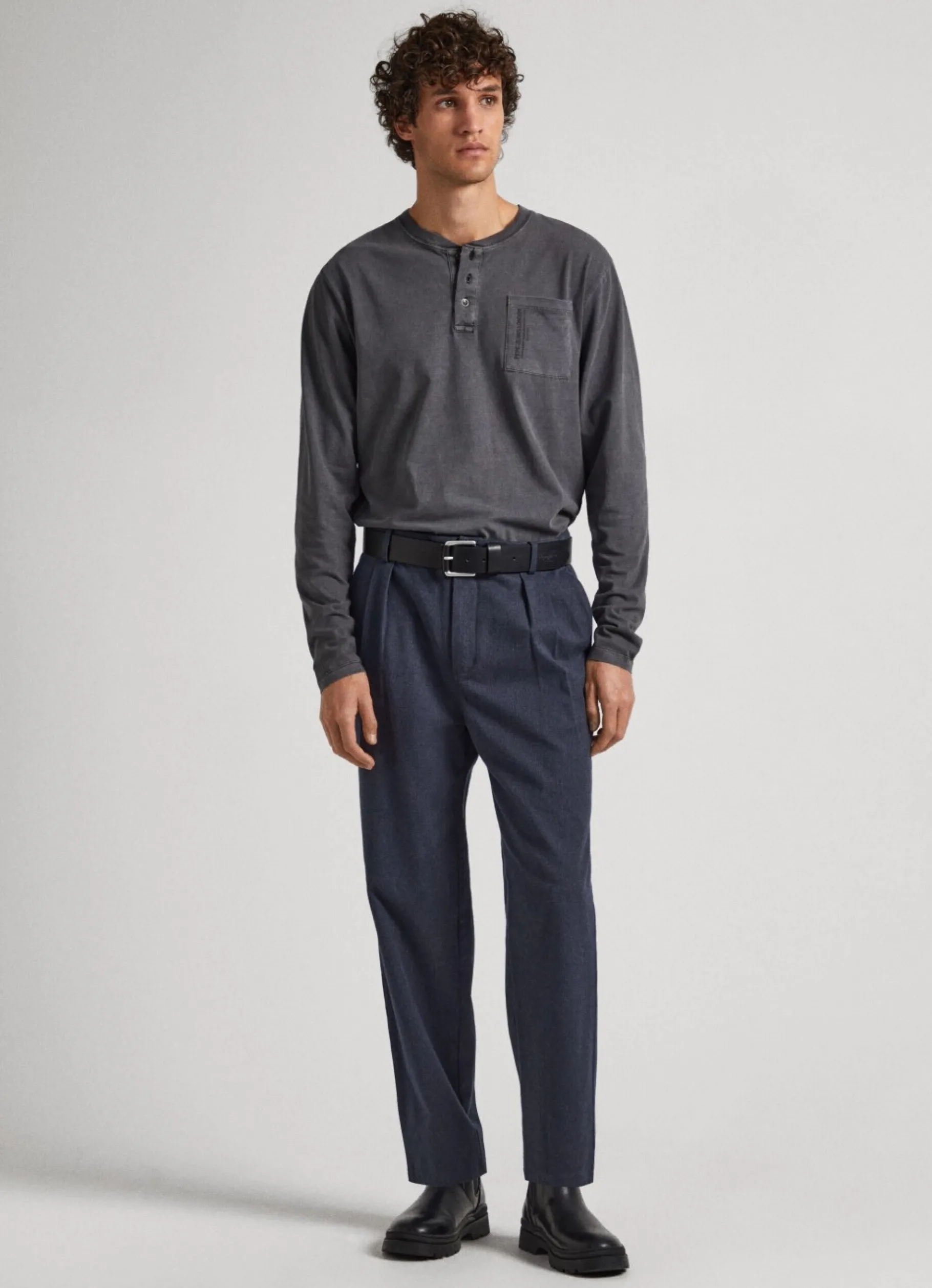 Men Pepe Jeans Henley Collar Long Sleeve T-Shirt