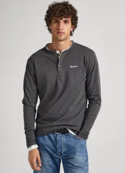 Men Pepe Jeans Henley Collar Long-Sleeve T-Shirt