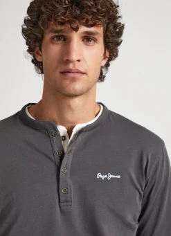 Men Pepe Jeans Henley Collar Long-Sleeve T-Shirt
