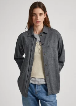 Women Pepe Jeans Herringbone Cotton Overshirt