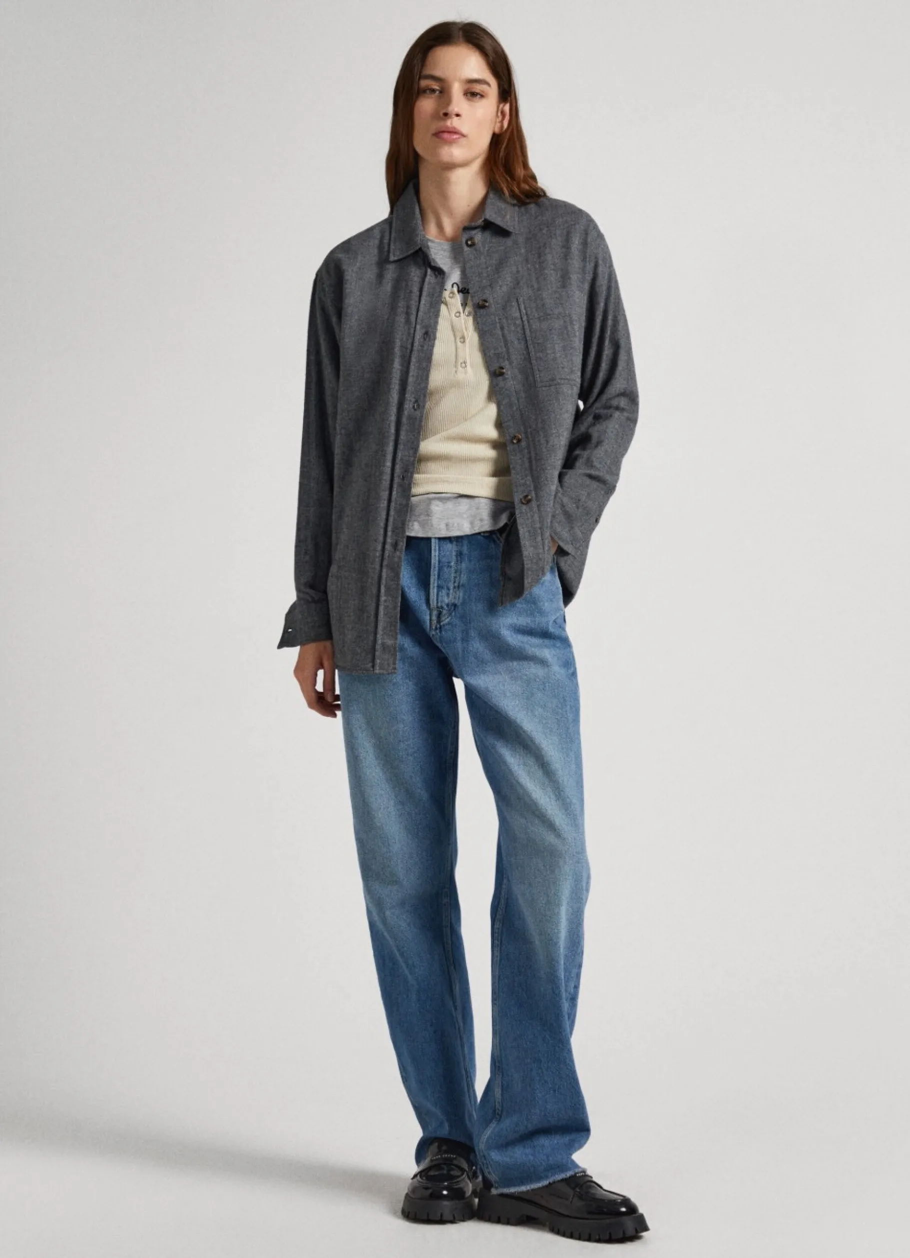 Women Pepe Jeans Herringbone Cotton Overshirt