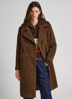 Women Pepe Jeans Herringbone Print Wool Coat