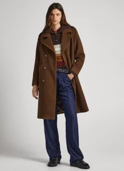 Women Pepe Jeans Herringbone Print Wool Coat
