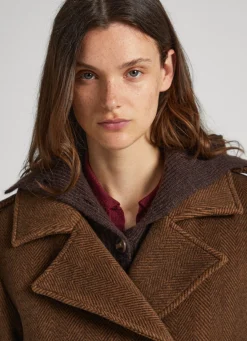 Women Pepe Jeans Herringbone Print Wool Coat