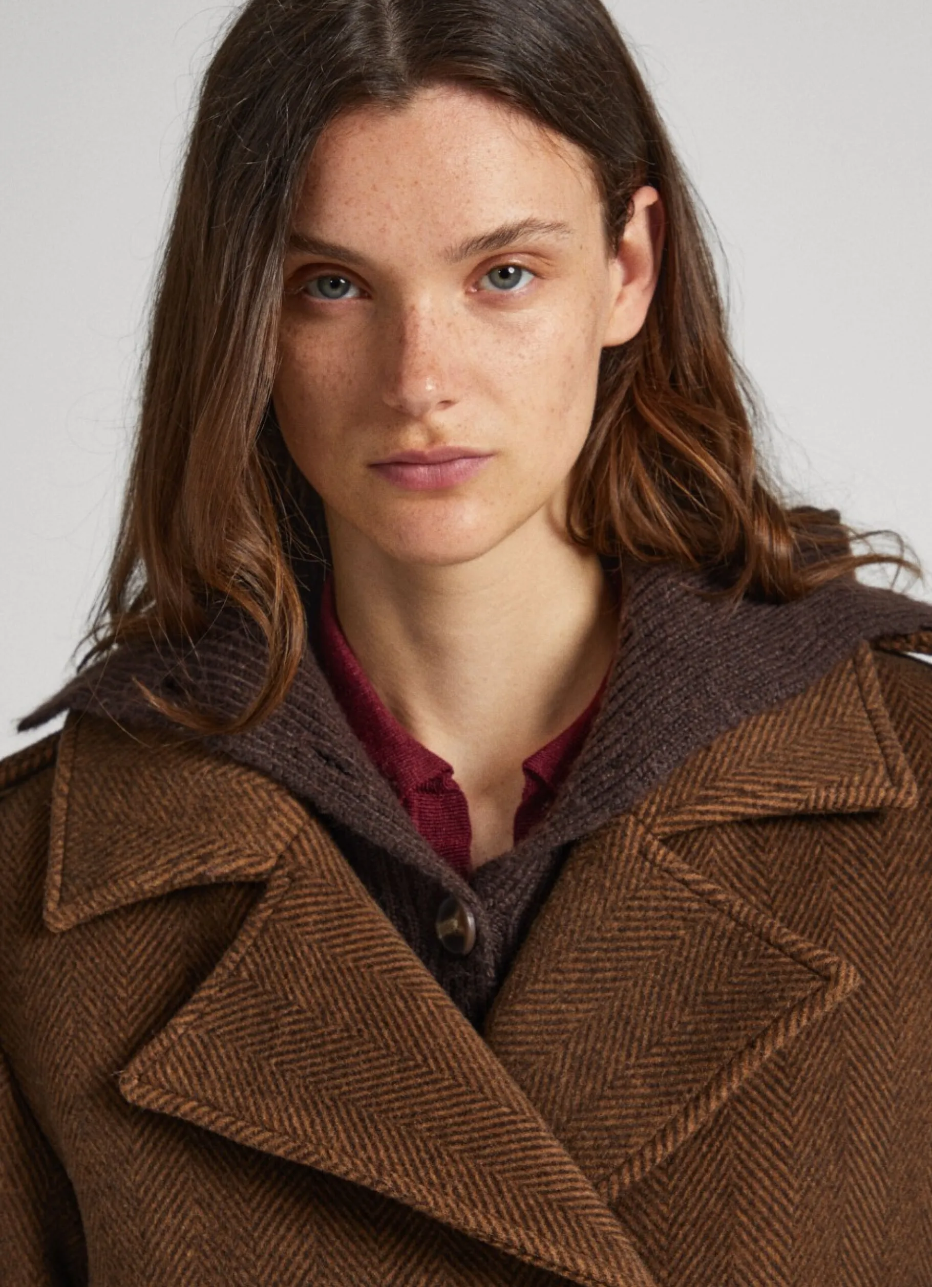 Women Pepe Jeans Herringbone Print Wool Coat