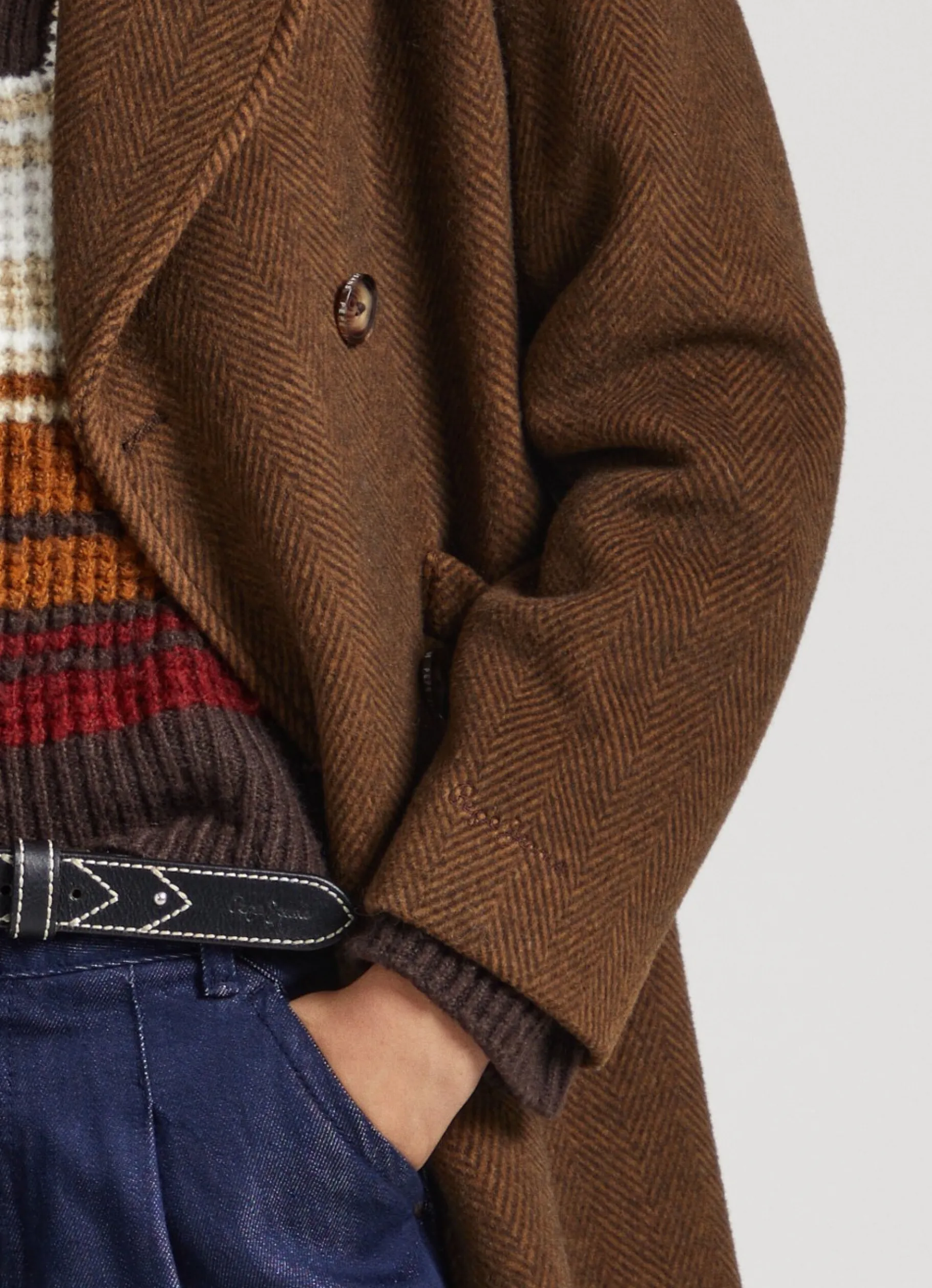 Women Pepe Jeans Herringbone Print Wool Coat