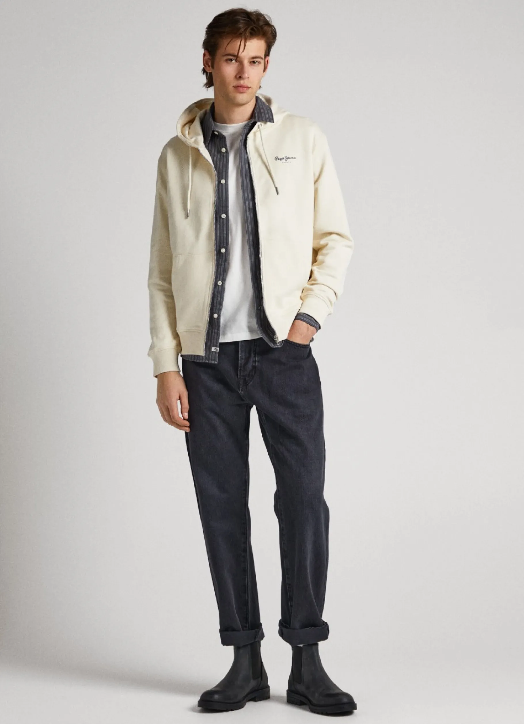 Men Pepe Jeans Hooded And Zipped Sweatshirt