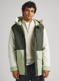 Men Pepe Jeans Hooded Colour Block Parka