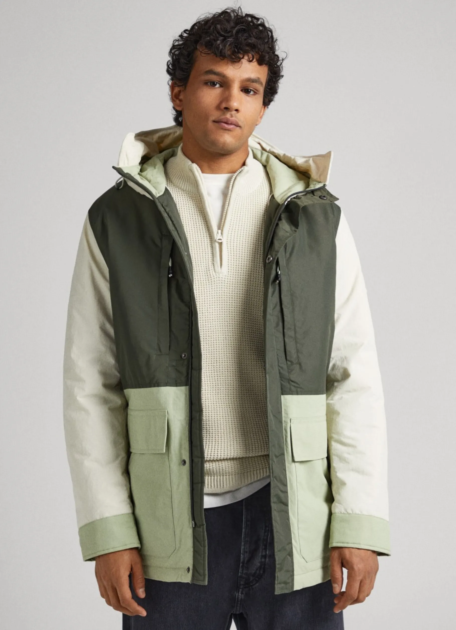 Men Pepe Jeans Hooded Colour Block Parka