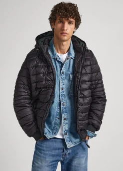 Men Pepe Jeans Hooded Nylon Puffer Jacket
