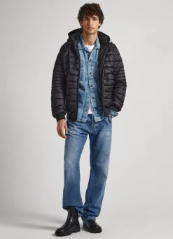 Men Pepe Jeans Hooded Nylon Puffer Jacket