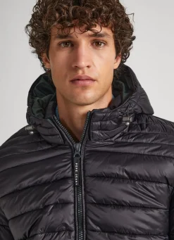 Men Pepe Jeans Hooded Nylon Puffer Jacket