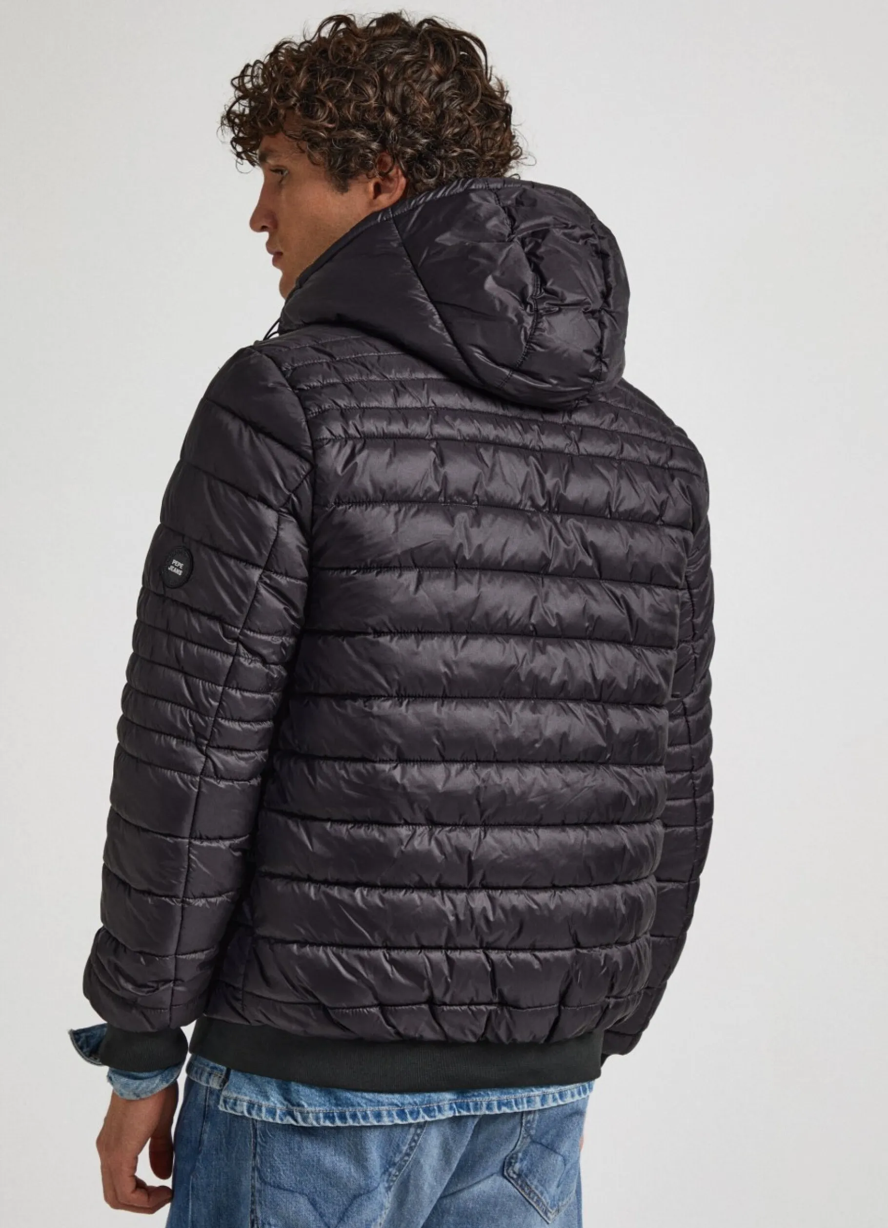 Men Pepe Jeans Hooded Nylon Puffer Jacket
