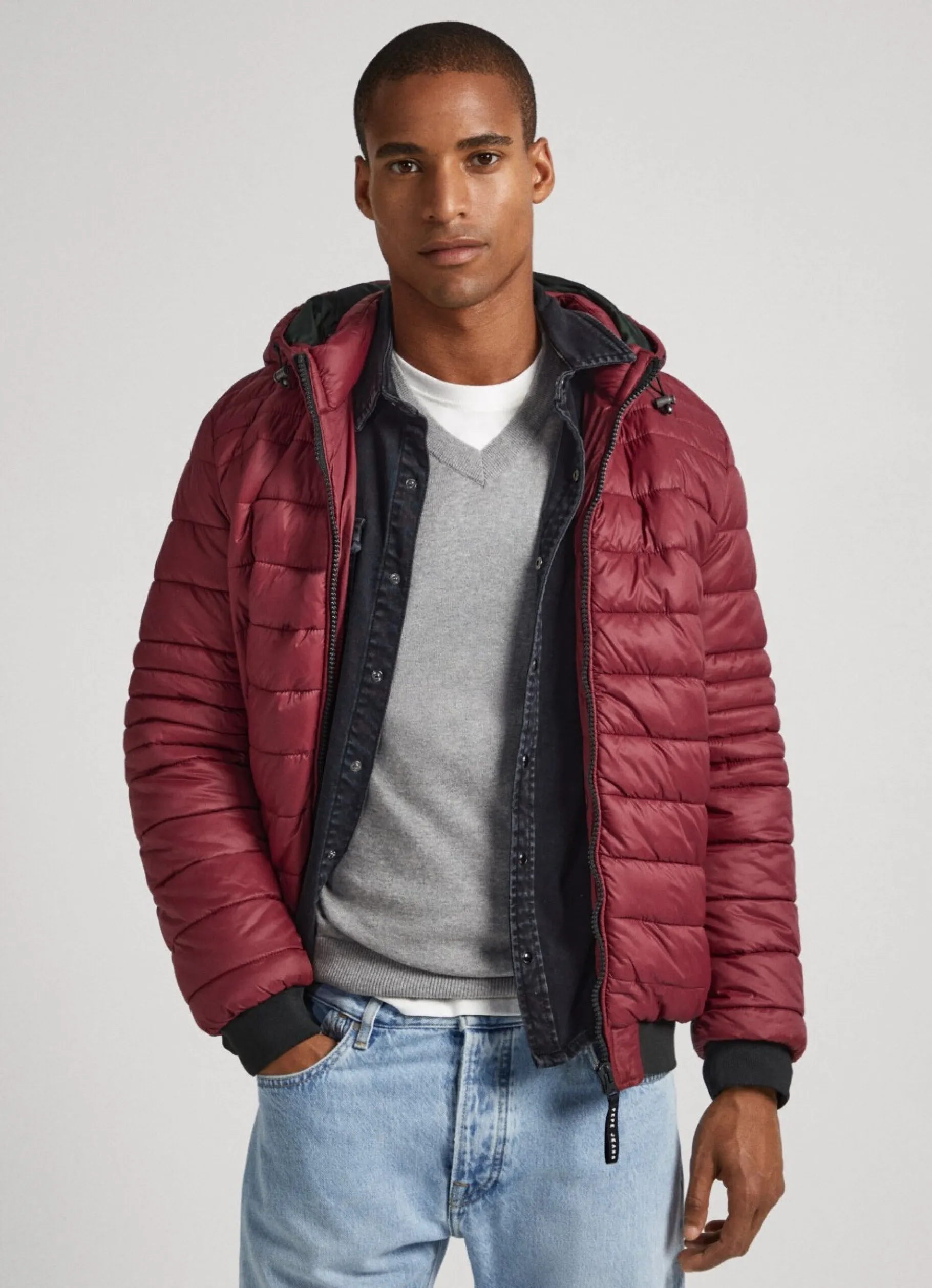 Men Pepe Jeans Hooded Nylon Puffer Jacket