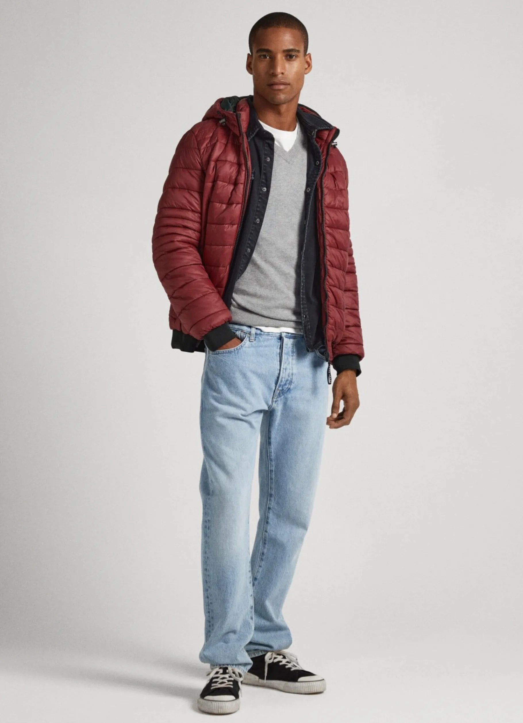 Men Pepe Jeans Hooded Nylon Puffer Jacket