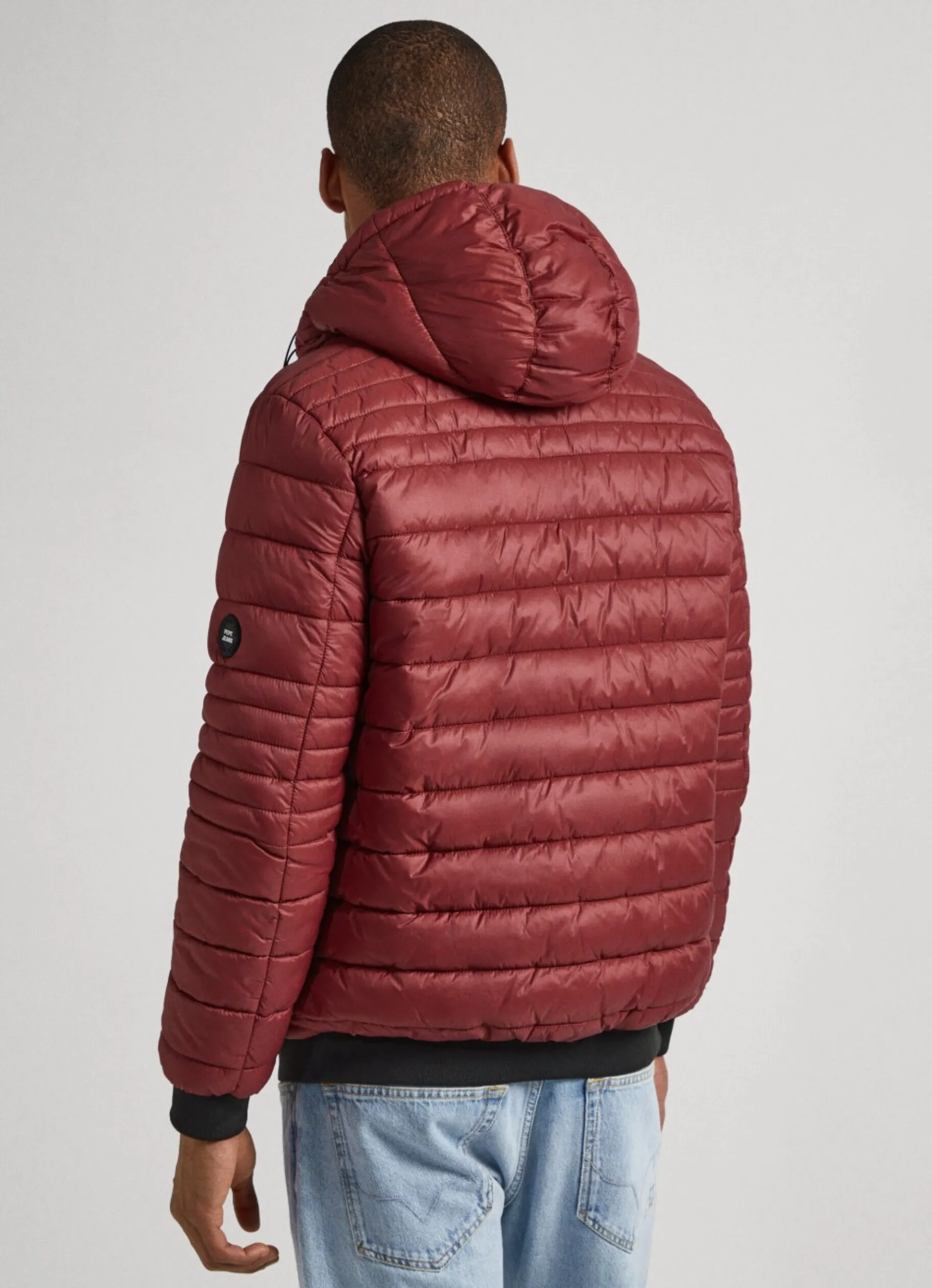 Men Pepe Jeans Hooded Nylon Puffer Jacket