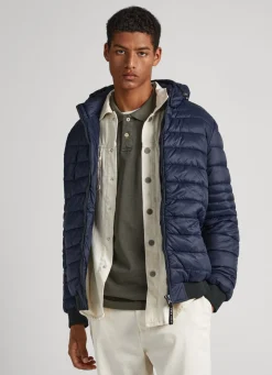Men Pepe Jeans Hooded Nylon Puffer Jacket