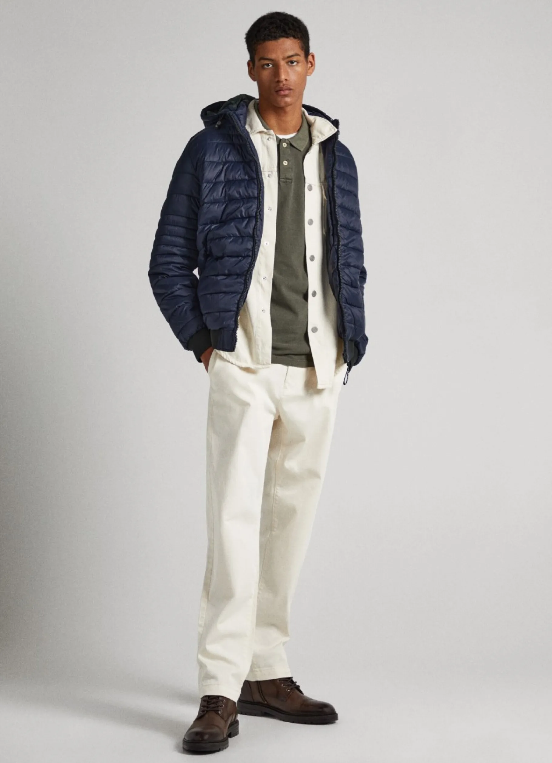 Men Pepe Jeans Hooded Nylon Puffer Jacket
