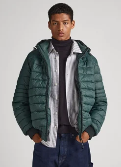 Men Pepe Jeans Hooded Nylon Puffer Jacket