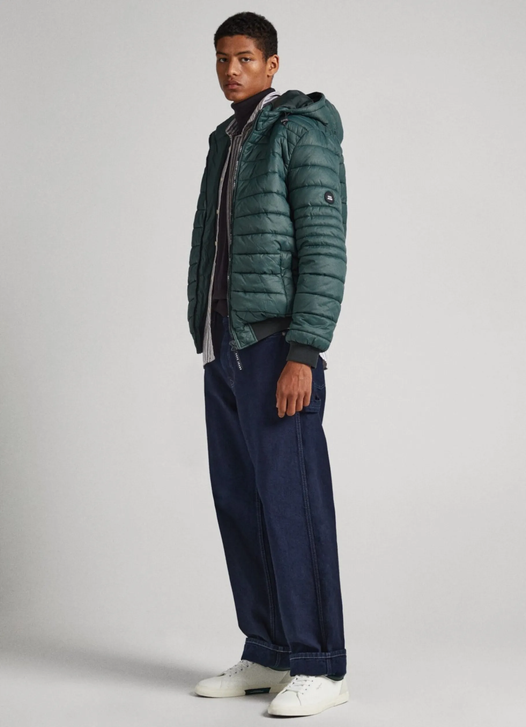 Men Pepe Jeans Hooded Nylon Puffer Jacket