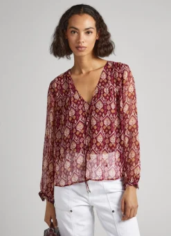 Women Pepe Jeans Keyhole Neckline Blouse