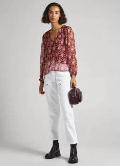 Women Pepe Jeans Keyhole Neckline Blouse