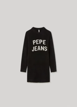 Girl Pepe Jeans Knit Dress With Embroidered Logo
