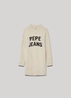 Girl Pepe Jeans Knit Dress With Embroidered Logo