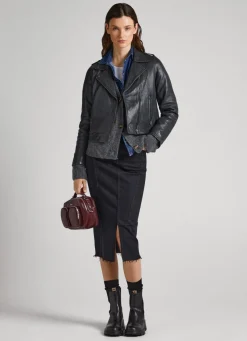 Women Pepe Jeans Lamb Leather Biker Jacket