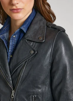 Women Pepe Jeans Lamb Leather Biker Jacket