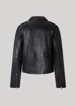 Women Pepe Jeans Lamb Leather Biker Jacket