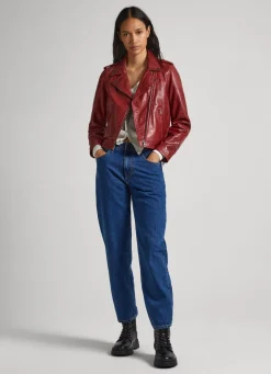 Women Pepe Jeans Lamb Leather Biker Jacket