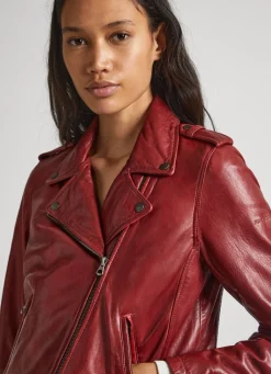 Women Pepe Jeans Lamb Leather Biker Jacket