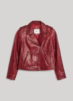 Women Pepe Jeans Lamb Leather Biker Jacket