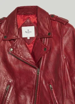 Women Pepe Jeans Lamb Leather Biker Jacket