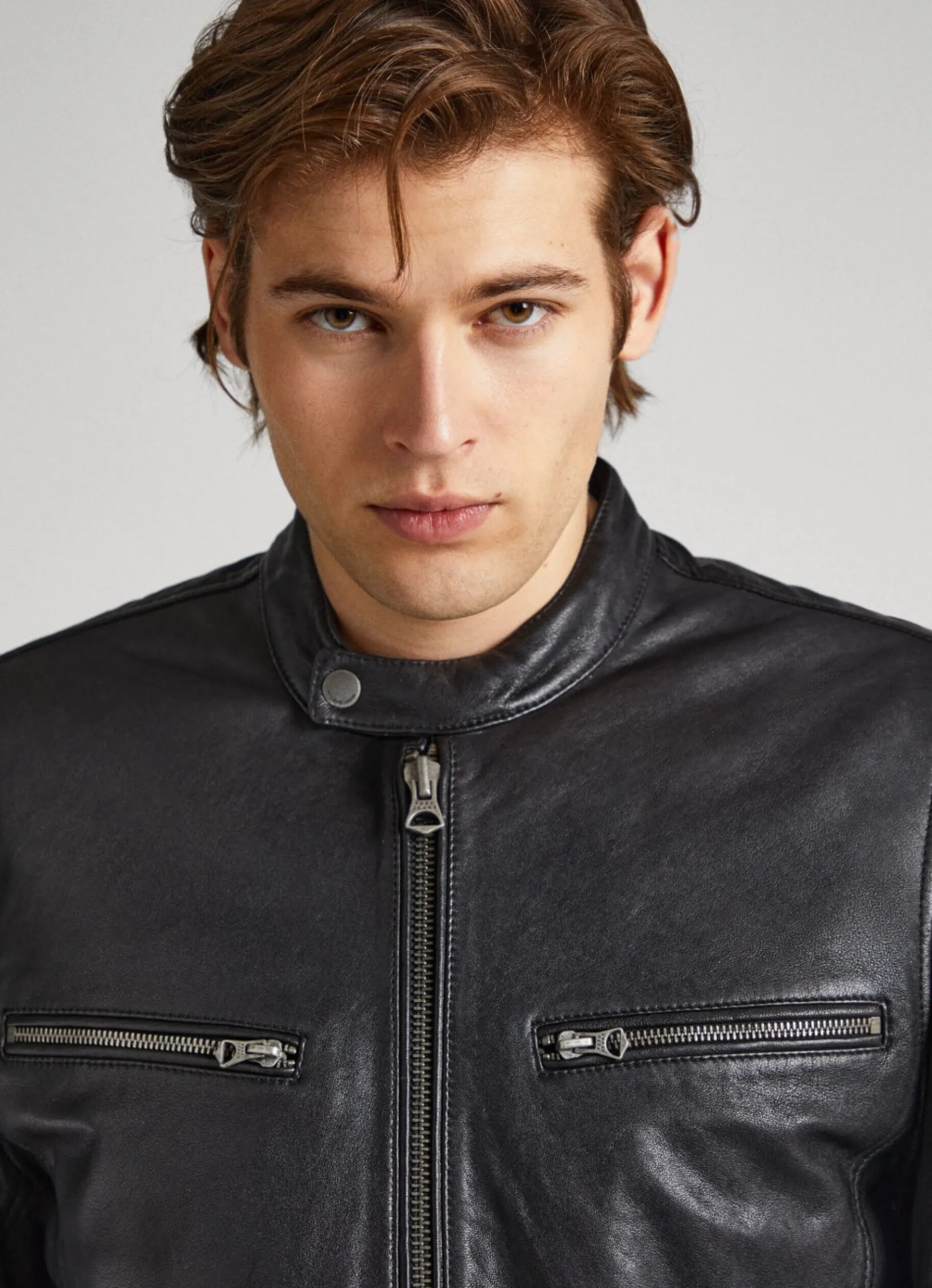 Men Pepe Jeans Lambskin Leather Biker Jacket