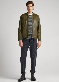 Men Pepe Jeans Lambskin Leather Biker Jacket
