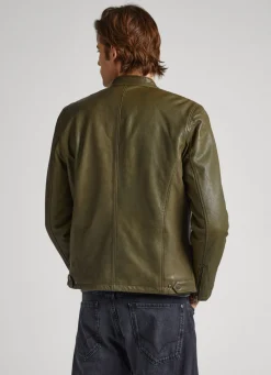 Men Pepe Jeans Lambskin Leather Biker Jacket